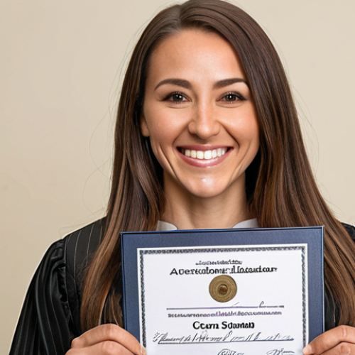 Home 18 **A professional educator receiving their Professional Educator License, looking happy and accomplished.** (Focus: Achievement, official document)